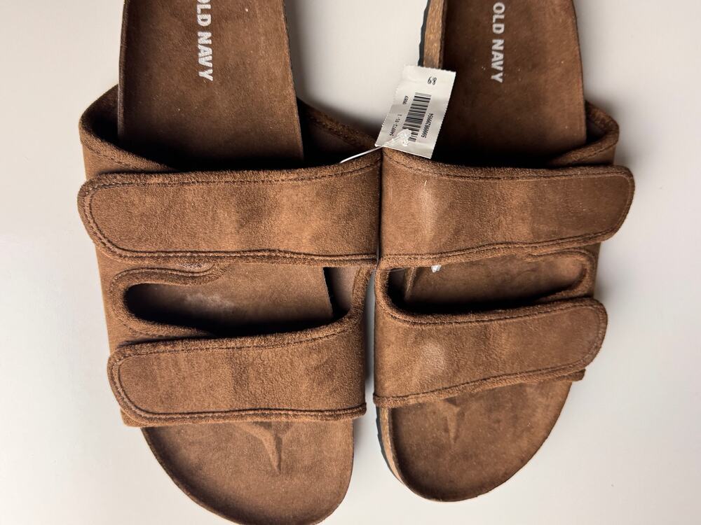 Old Navy Suede Double Secure Strap Cognac Men's Flat Sandals Sz 8-9